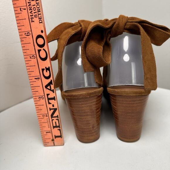 Brown Suede Ankle Wrap Tie Platform Wedges Heel Womens Sz 9M Soft Leather Brazil - Picture 9 of 16